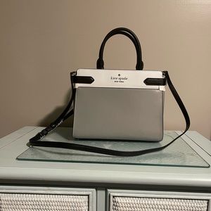 Kate Spade Staci Medium Satchel Handbag Gray/White Colorblock NWT